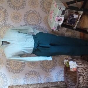 J&L Atelier belted green stretch office casual pants small